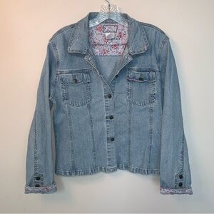 April Cornell Light Blue Jean Jacket with Floral Accents
